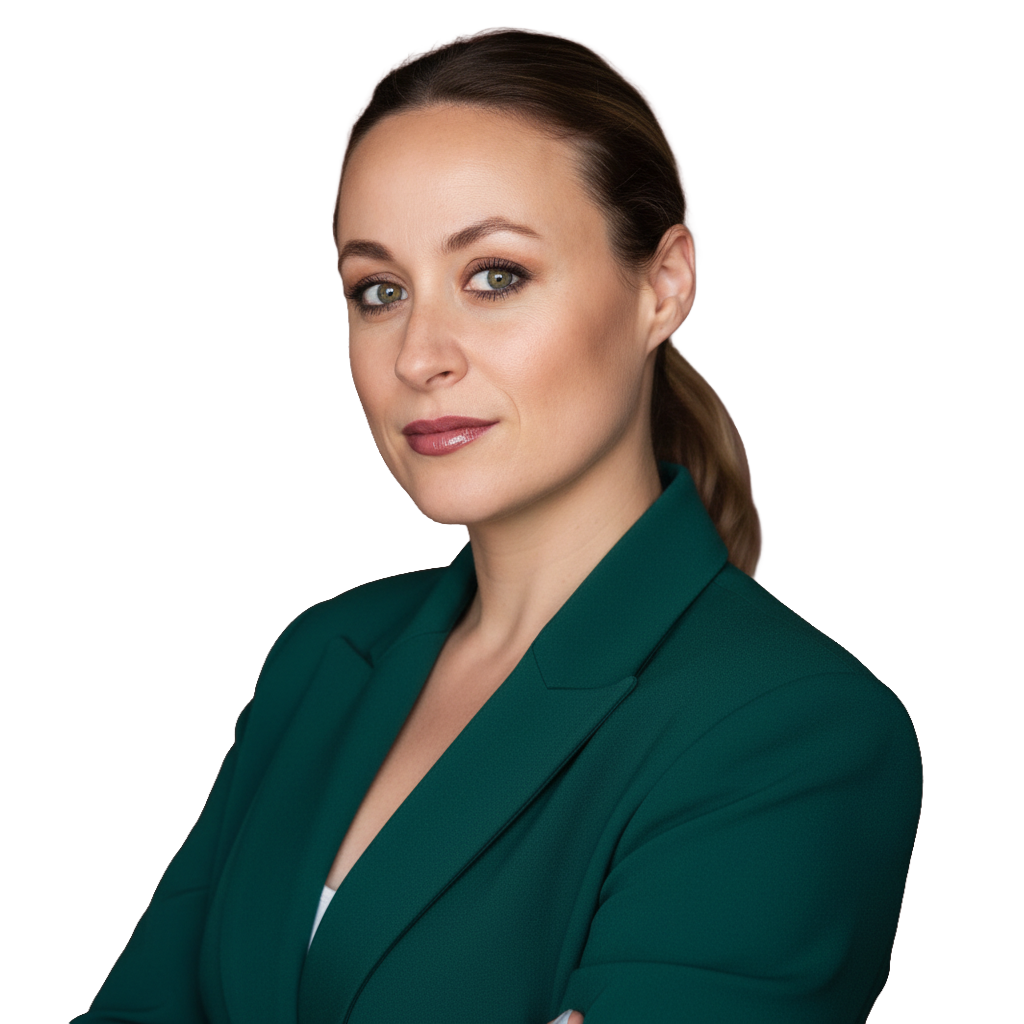 Bea Cabrera's portrait wearing a bright strawberry jacket